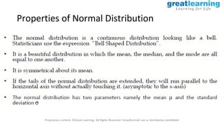 Proprietary content. ©Great Learning. All Rights Reserved. Unauthorized use or distribution prohibited
Properties of Normal Distribution
 