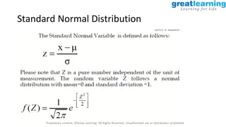 Proprietary content. ©Great Learning. All Rights Reserved. Unauthorized use or distribution prohibited
Standard Normal Distribution
 