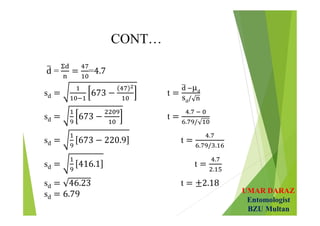 UMAR DARAZ
Entomologist
BZU Multan
CONT…
= =
sd
 
t
µ
s  
sd
 
t  
sd
 
t
sd
 
t
sd
 
t
sd
 