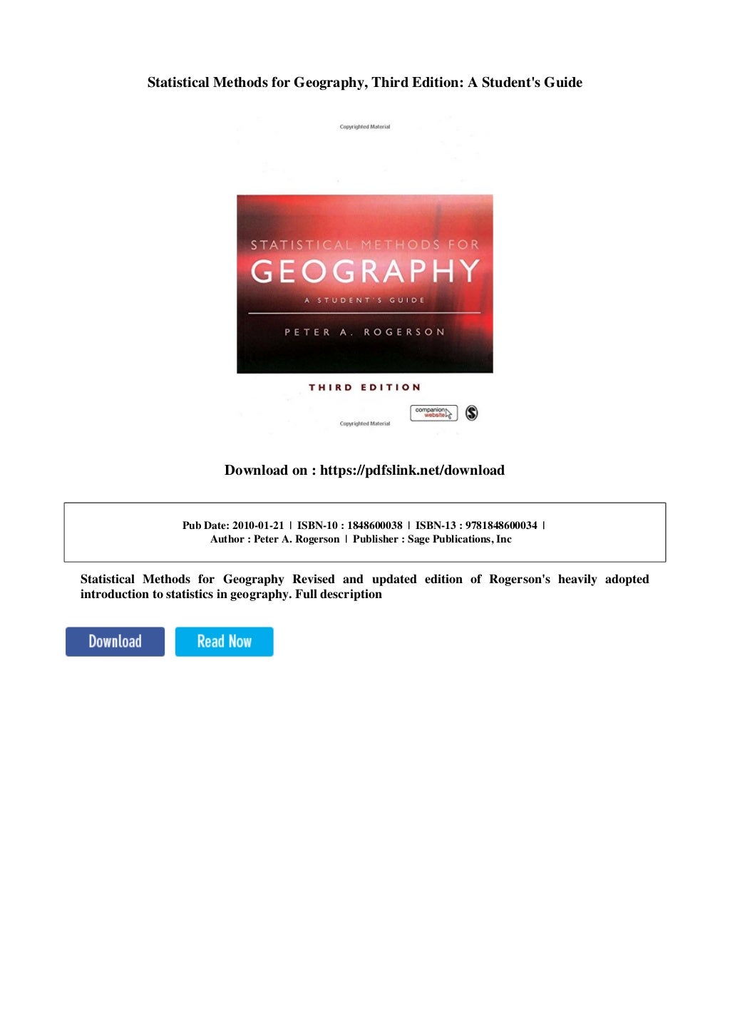 Statistical methods for geography third edition a student s guide