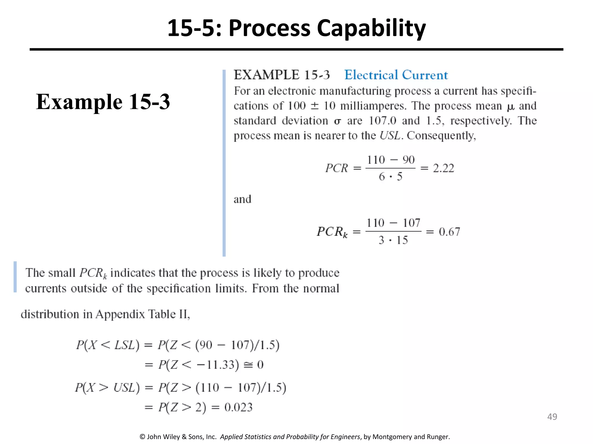 © John Wiley & Sons, Inc. Applied Statistics and Probability for Engineers, by Montgomery and Runger.
15-5: Process Capability
Example 15-3
49
 