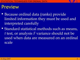 Statistical techniques for ordinal data | PPT