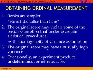 Statistical techniques for ordinal data | PPT