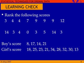Statistical techniques for ordinal data | PPT