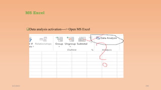 MS Excel
Data analysis activation----> Open MS Excel
6/2/2021 194
 