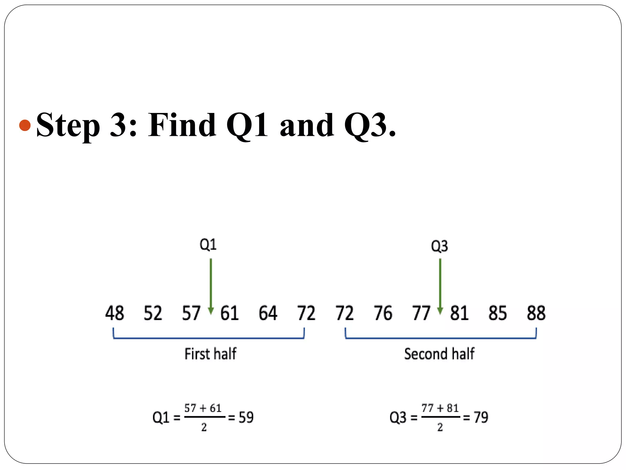 Step 3: Find Q1 and Q3.
 