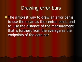 Drawing error bars The simplest way to draw an error bar is to use the mean as the central point, and to  use the distance of the measurement that is furthest from the average as the endpoints of the data bar 