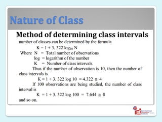 Nature of Class
Method of determining class intervals
◦
◦
103
 