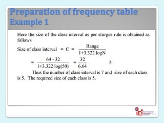 Preparation of frequency table
Example 1
◦
◦
113
 