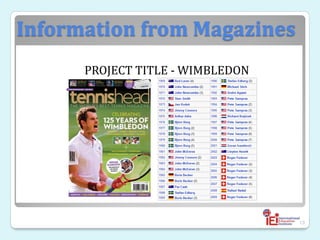 Information from Magazines
PROJECT TITLE - WIMBLEDON
19
 
