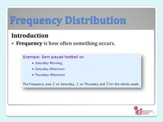 Frequency Distribution
Introduction
 Frequency is how often something occurs.
87
 