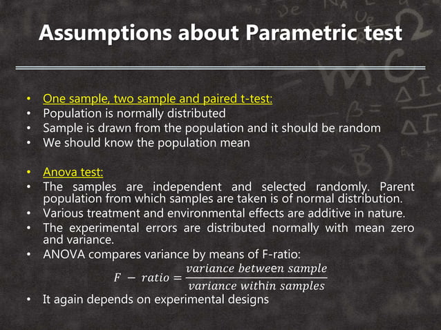 Assumptions about parametric and non parametric tests | PPTX