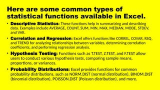 Comprehensive Guide to Statistical Analysis Using Excel Functions | PPTX