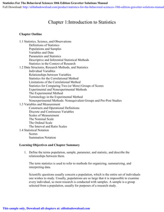 Statistics For The Behavioral Sciences 10th Edition Gravetter Solutions ...