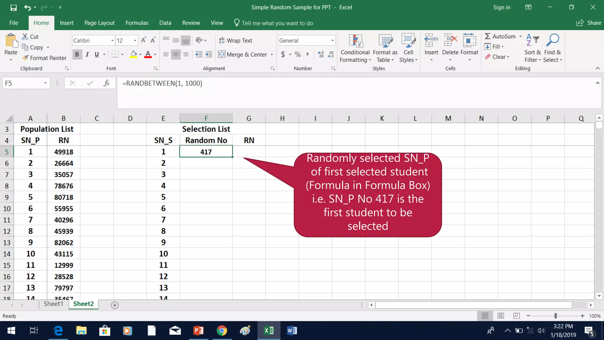 Statistics how to draw a simple random sample using excel sk1 | PPTX