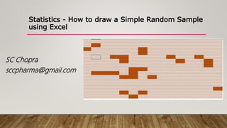 Statistics - How to draw a Simple Random Sample
using Excel
SC Chopra
sccpharma@gmail.com
 