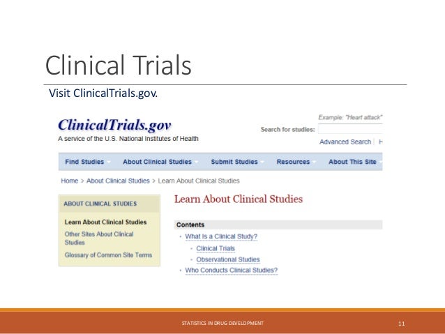 Clinical Trials
Visit ClinicalTrials.gov.
STATISTICS IN DRUG DEVELOPMENT 11
 