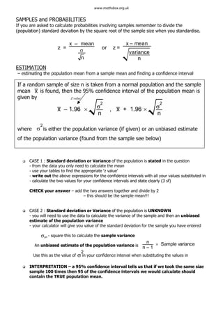 Statistics 1 revision notes | PDF