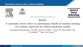 Systematic review on ML vs classic modeling
21-Oct-22
32 Insert > Header & footer
 
