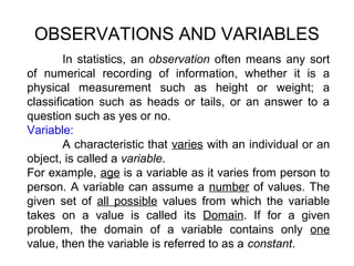 Observation Variable Statistics and probability | PPT