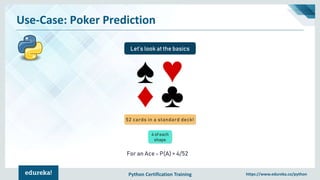 Python Certification Training https://www.edureka.co/python
Use-Case: Poker Prediction
Let’s look at the basics
52 cards i...