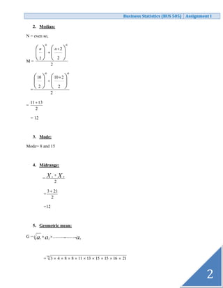 Statistics Assignment Sample Statistics assignment 1 | DOCX