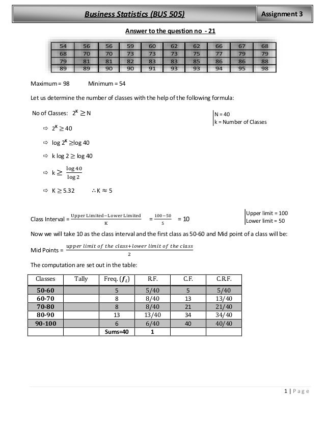 business statistics assignment questions and answers