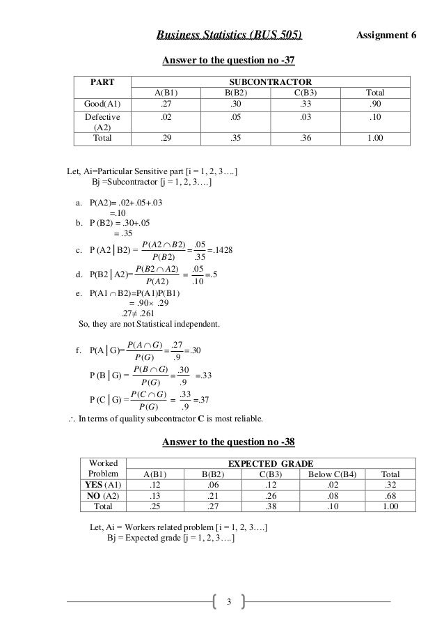 Statistics assignment answers