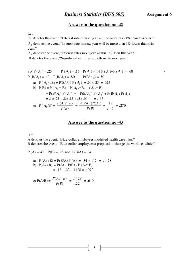 Business statistics assignment answers
