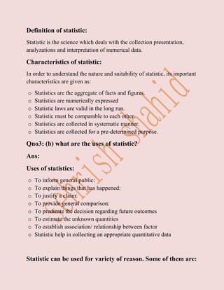 intro to statistics | DOCX