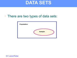 Ch1 Larson/Farber
DATA SETS

There are two types of data sets:
10
 