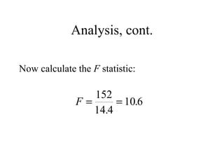Analysis, cont. Now calculate the  F  statistic: 