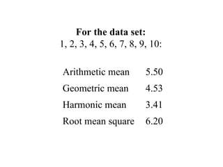 For the data set: 1, 2, 3, 4, 5, 6, 7, 8, 9, 10: 
