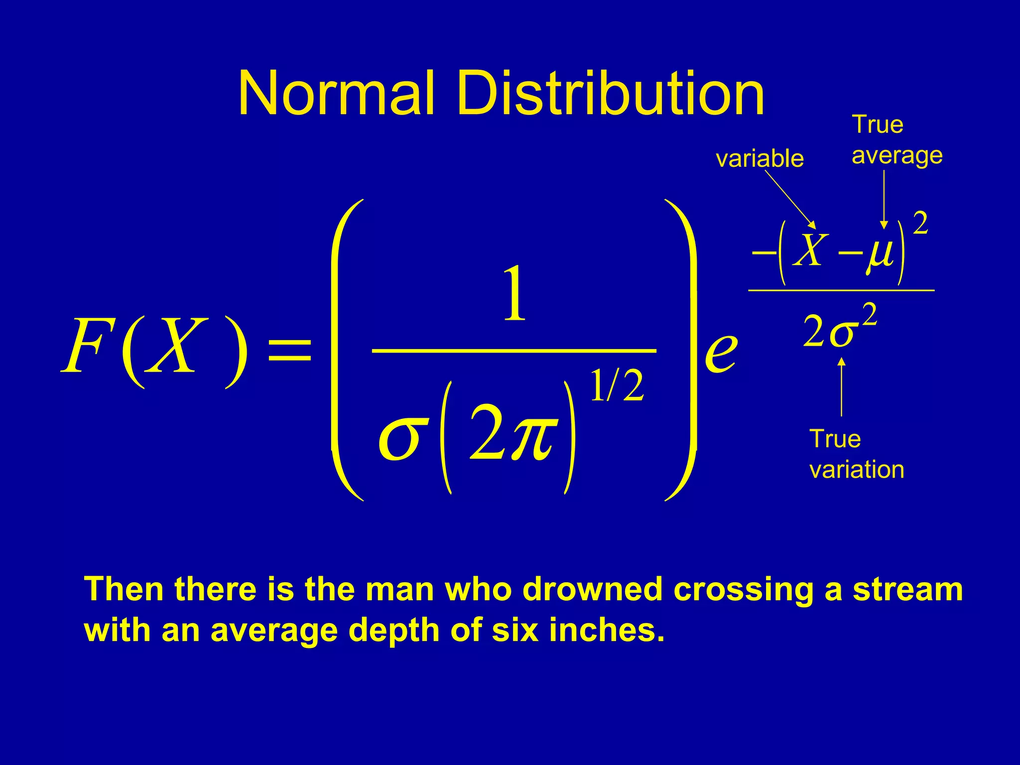 Normal Distribution True variation variable True average Then there is the man who drowned crossing a stream with an average depth of six inches.   