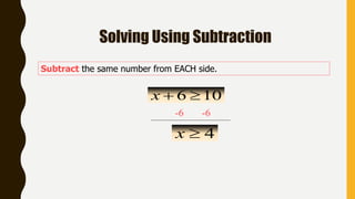Solving Using Subtraction
Subtract the same number from EACH side.
106 x
4x
-6 -6
 