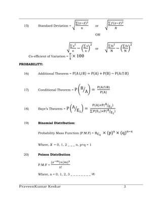 Statistics formulae | PDF