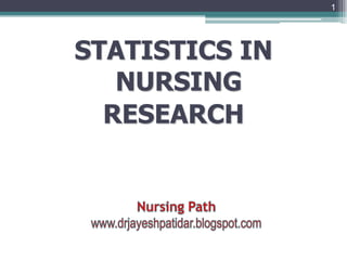 STATISTICS IN
NURSING
RESEARCH
1
 