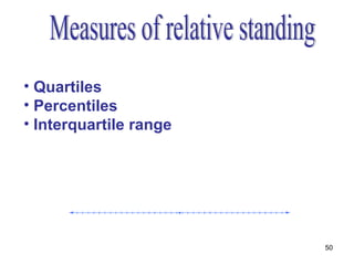 • Quartiles
• Percentiles
• Interquartile range




                        50
 