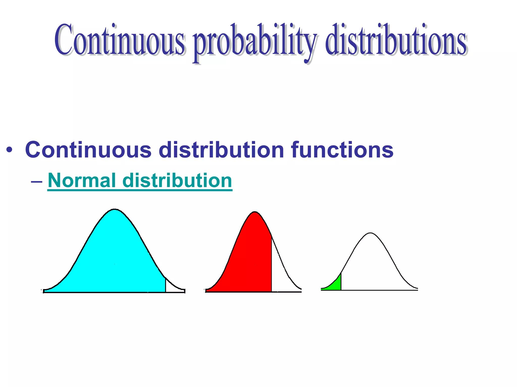 • Continuous distribution functions
  – Normal distribution
 