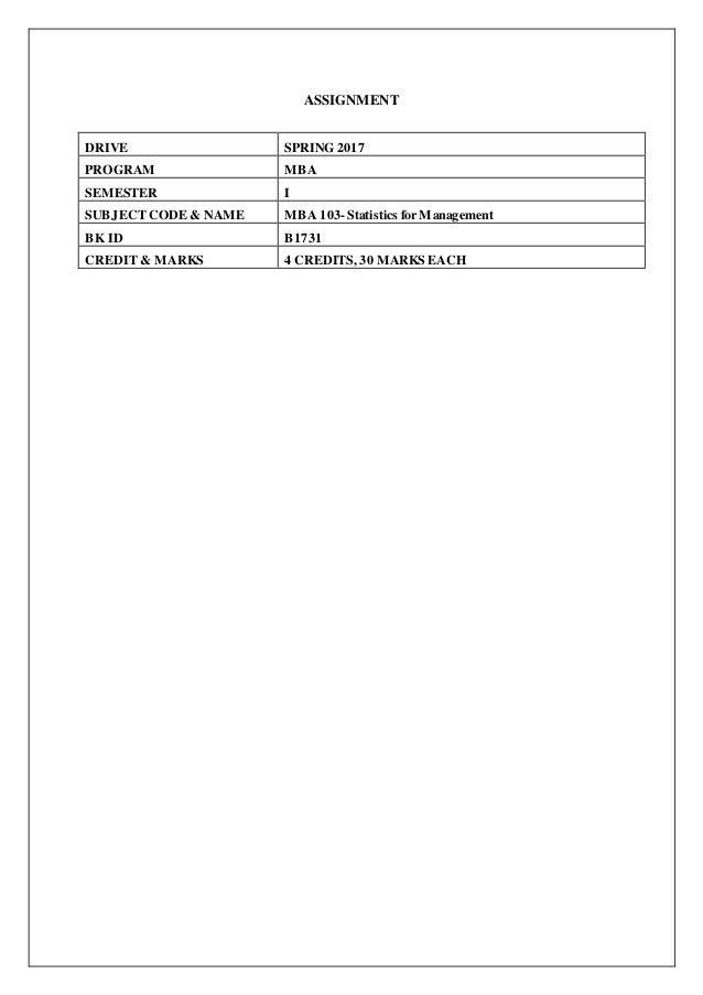 Smu Drive Spring 17 Mba 103 Statistics For Management Solved Free