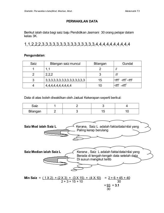 Statistik perwakilan data(mod, median, mod)