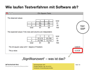 Seite 133
Fachbereich Wirtschaftswissenschaften
Wie laufen Testverfahren mit Software ab?
Sommersemester 2016
Christian Reinboth, Dipl.-Wi.Inf.(FH)
„Signifikanzwert“ – was ist das?
hier:
SSP
 