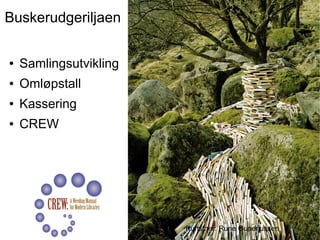 Buskerudgeriljaen

●   Samlingsutvikling
●   Omløpstall
●   Kassering
●   CREW




                        Kunstner: Rune Guneriussen
 
