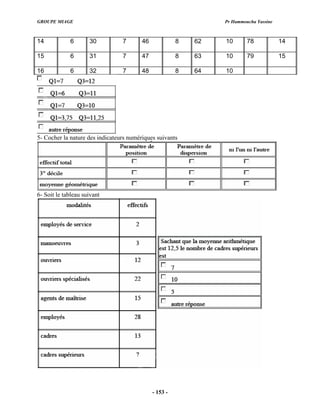 GROUPE MIAGE Pr Hammoucha Yassine
- 153 -
14 6 30 7 46 8 62 10 78 14
15 6 31 7 47 8 63 10 79 15
16 6 32 7 48 8 64 10
5- Cocher la nature des indicateurs numériques suivants
6- Soit le tableau suivant
 
