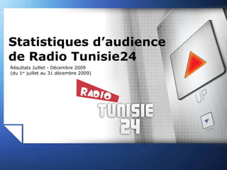 Résultats Juillet - Décembre 2009 (du 1 er  juillet au 31 décembre 2009) Statistiques d’audience de Radio Tunisie24 