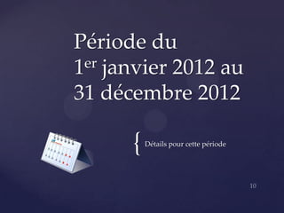 Période du
1er janvier 2012 au

31 décembre 2012

      {   Détails pour cette période
 
