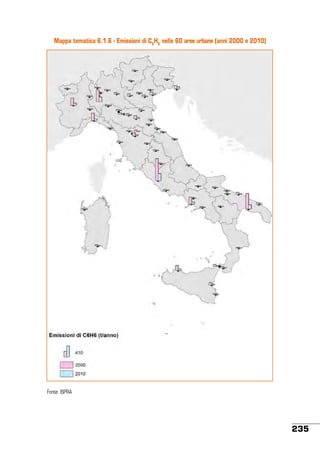 Mappa tematica 6.1.6 - Emissioni di C6H6 nelle 60 aree urbane (anni 2000 e 2010)

Fonte: ISPRA

235

 