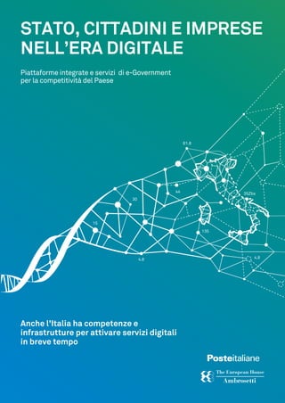 Capitolo 2

STATO, CITTADINI E IMPRESE
NELL’ERA DIGITALE
Piattaforme integrate e servizi di e-Government
per la competitività del Paese

61.8

44

35Zbs

30

15
135

4.8

4.8

Anche l'Italia ha competenze e
infrastrutture per attivare servizi digitali
in breve tempo

1

 