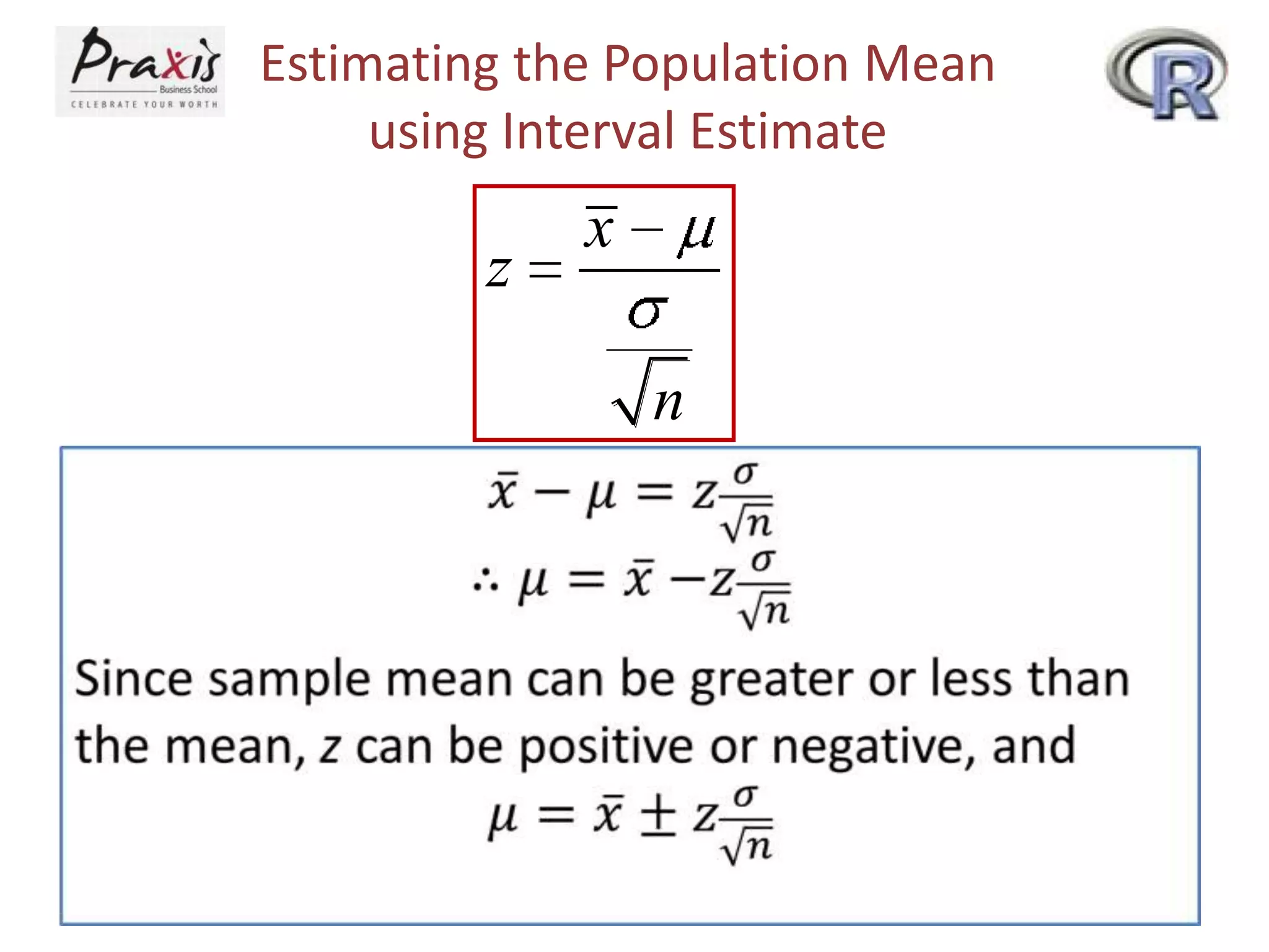 Estimating the Population Mean
using Interval Estimate

z

x
n

 