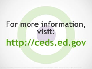 All images used in this presentation are stock photos used with permission or created by the authors. Release for web use of all photos on file.
For more information,
visit:
http://ceds.ed.gov
 